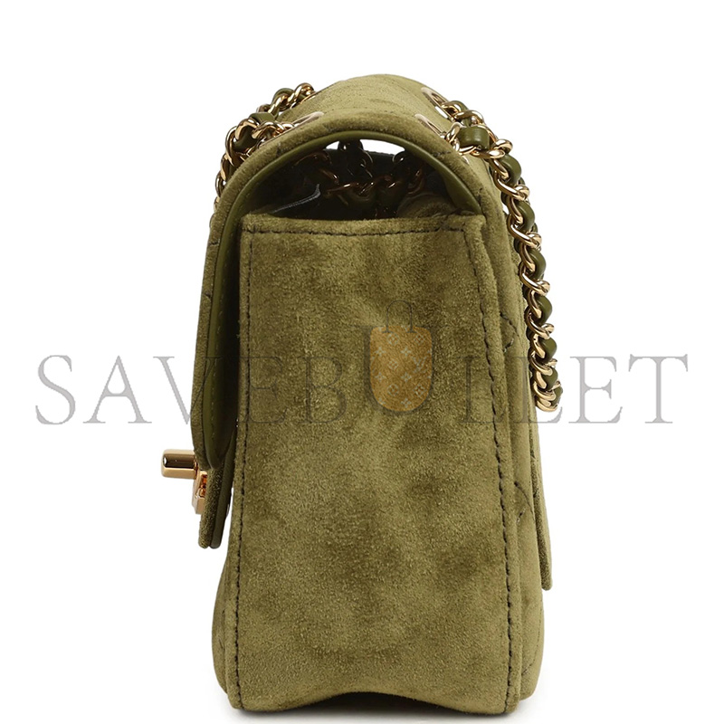 CHANEL MINI SOUPLISSIMO FLAP BAG KHAKI SUEDE GOLD HARDWARE (20*13*6cm)